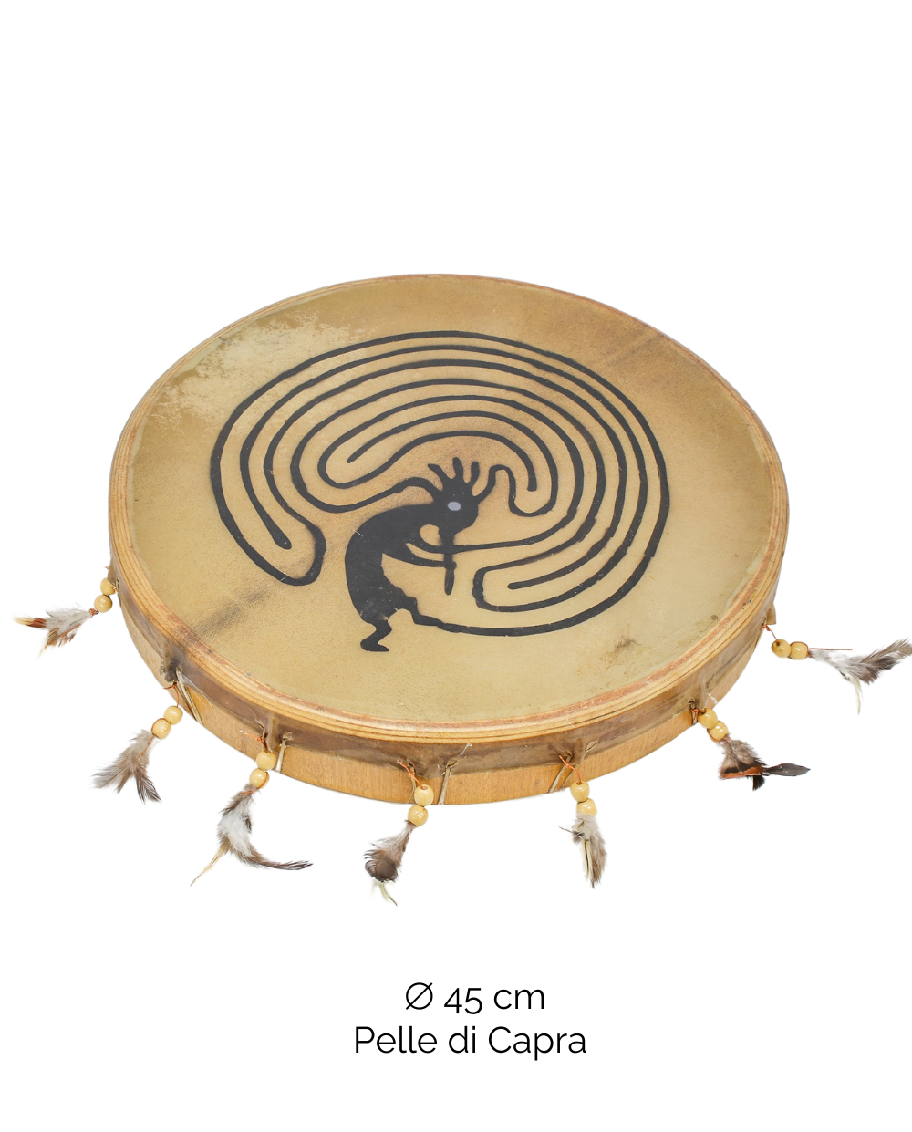 Tamburo rituale Kokopelli 45 cm | Capra | Manico Croce